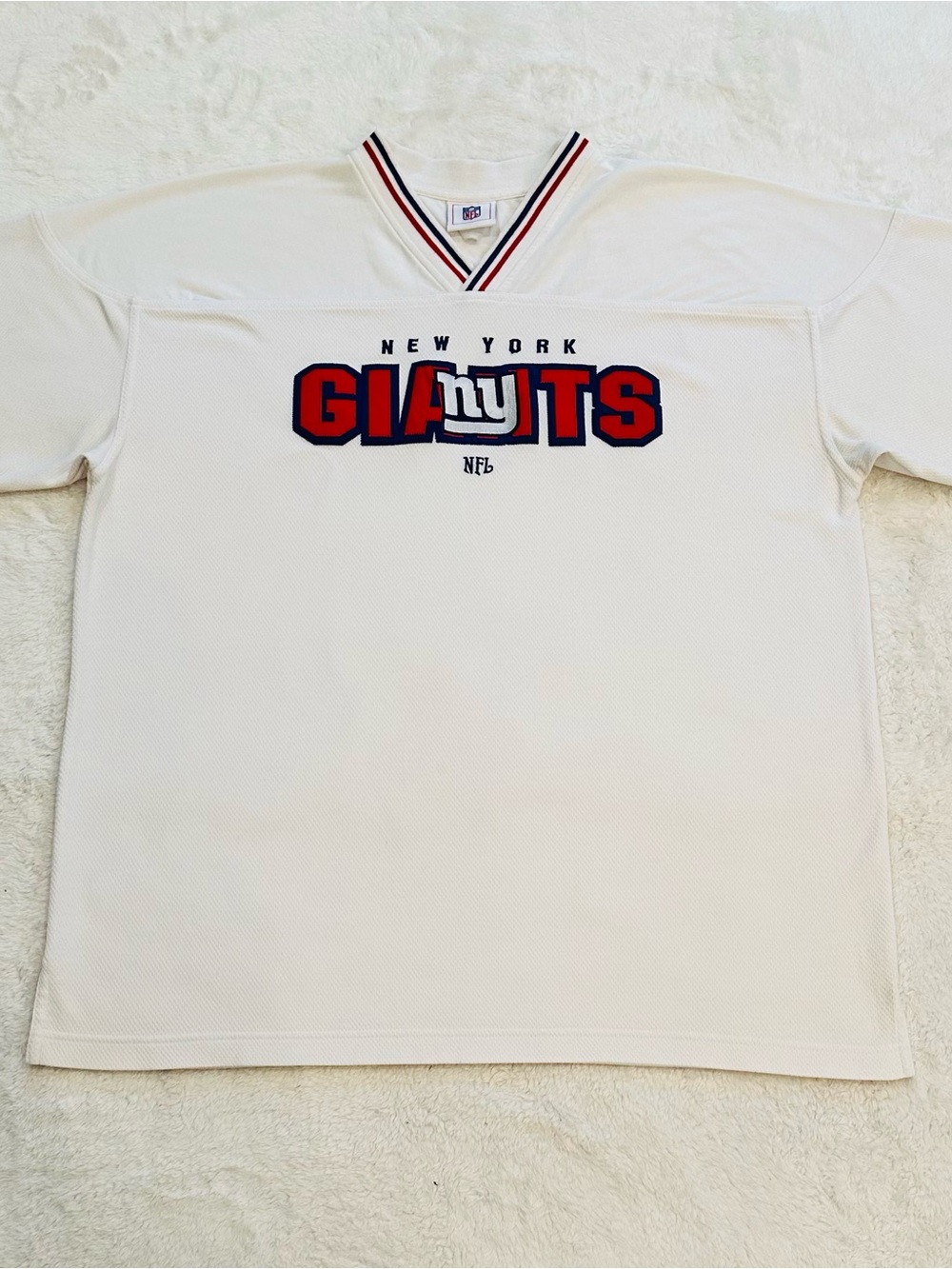 Vintage 90s New York Giants Long Sleeve Jersey XL White Mesh V-Neck NFL